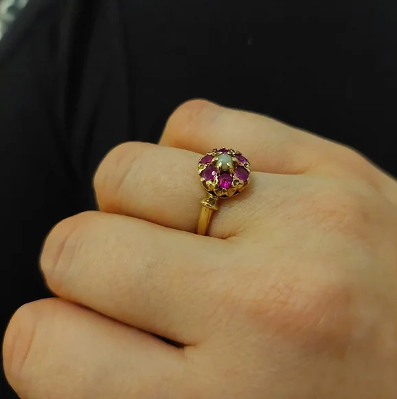 14k Victorian ruby seed pearl ring - Picture 3 of 11
